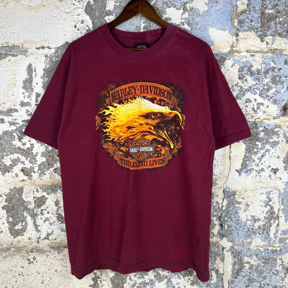 Harley-Davidson T-Shirt Mens XL Maroon Eagle Rubber City Akron 2012